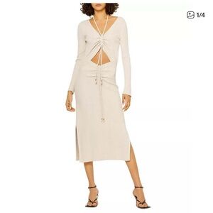 NICHOLAS Cream Midi Dress with Cut-Out Design and Rope Detail Size 10